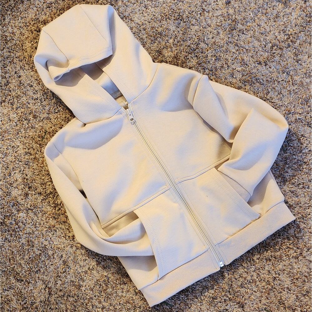 Stitch & Stone Kids 6 Beige Tan Surf Beach Puff Print Zip Hoodie NWOT